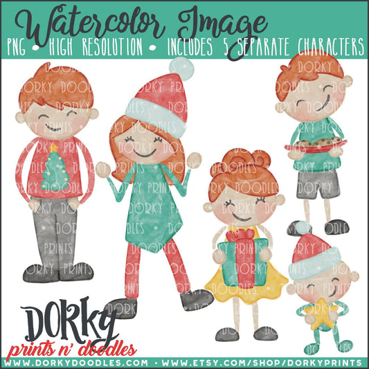 Christmas Family Watercolor PNG Alternate Kids