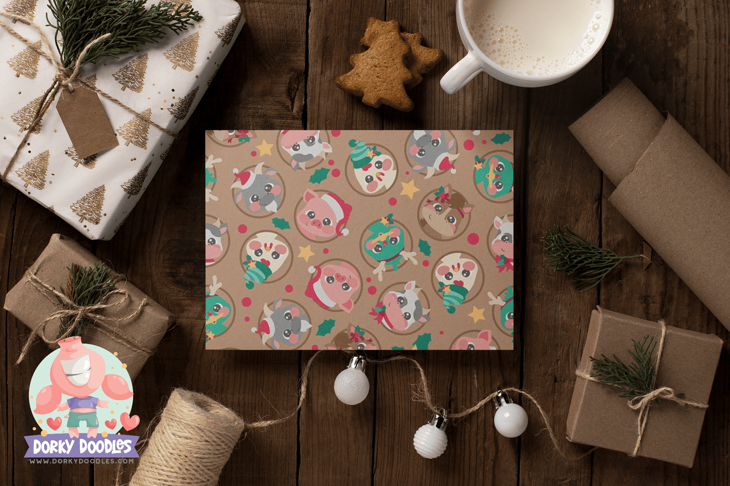 Christmas Farm Animals Wrapping Paper