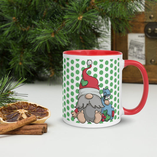 Christmas Gnome Mug with Red Handle and Inside - Dorky Doodles