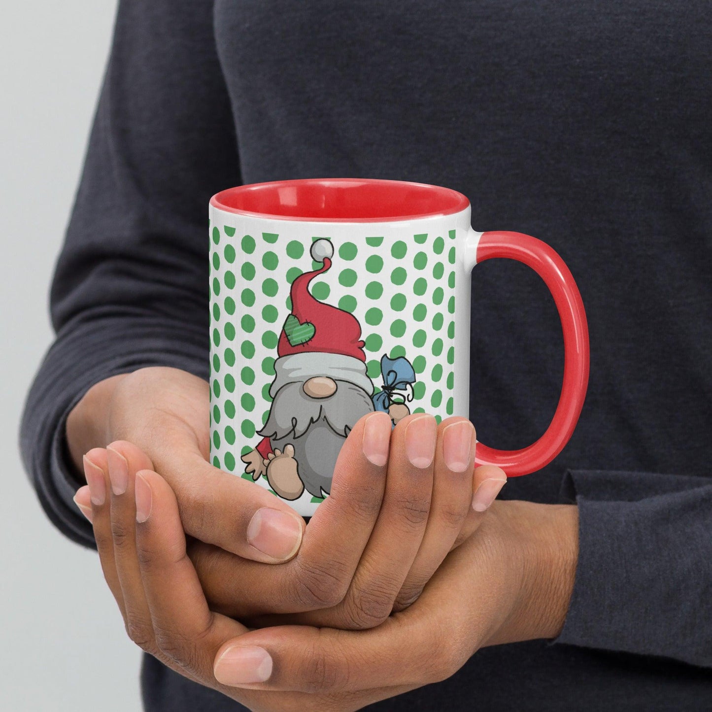 Christmas Gnome Mug with Red Handle and Inside - Dorky Doodles