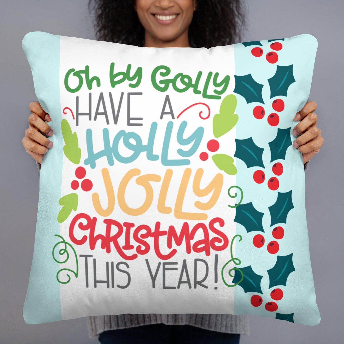 Christmas Pillow - Holly Jolly Season - Two Sizes - Dorky Doodles