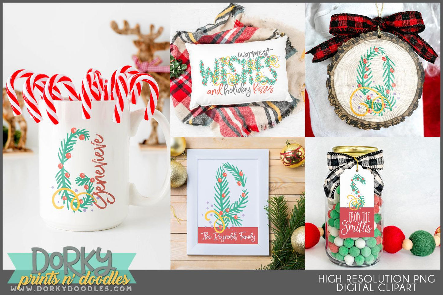 Christmas Pine Needles Alphabet Clipart