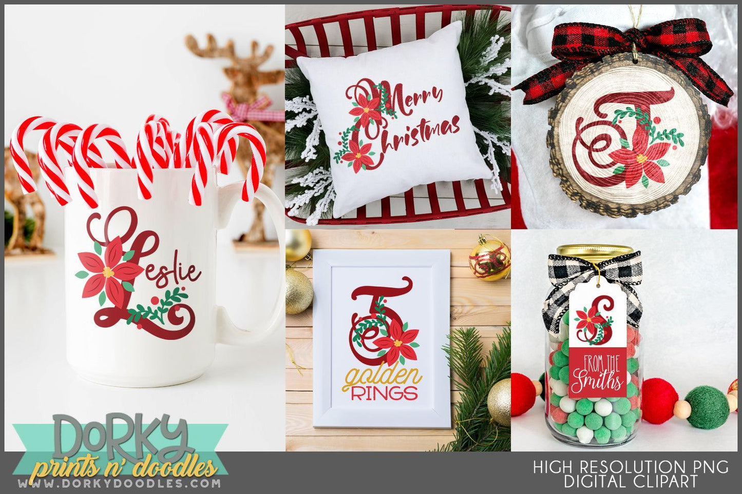 Christmas Poinsettia Alphabet Clipart