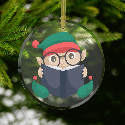 Christmas Reading Elf Glass Ornament