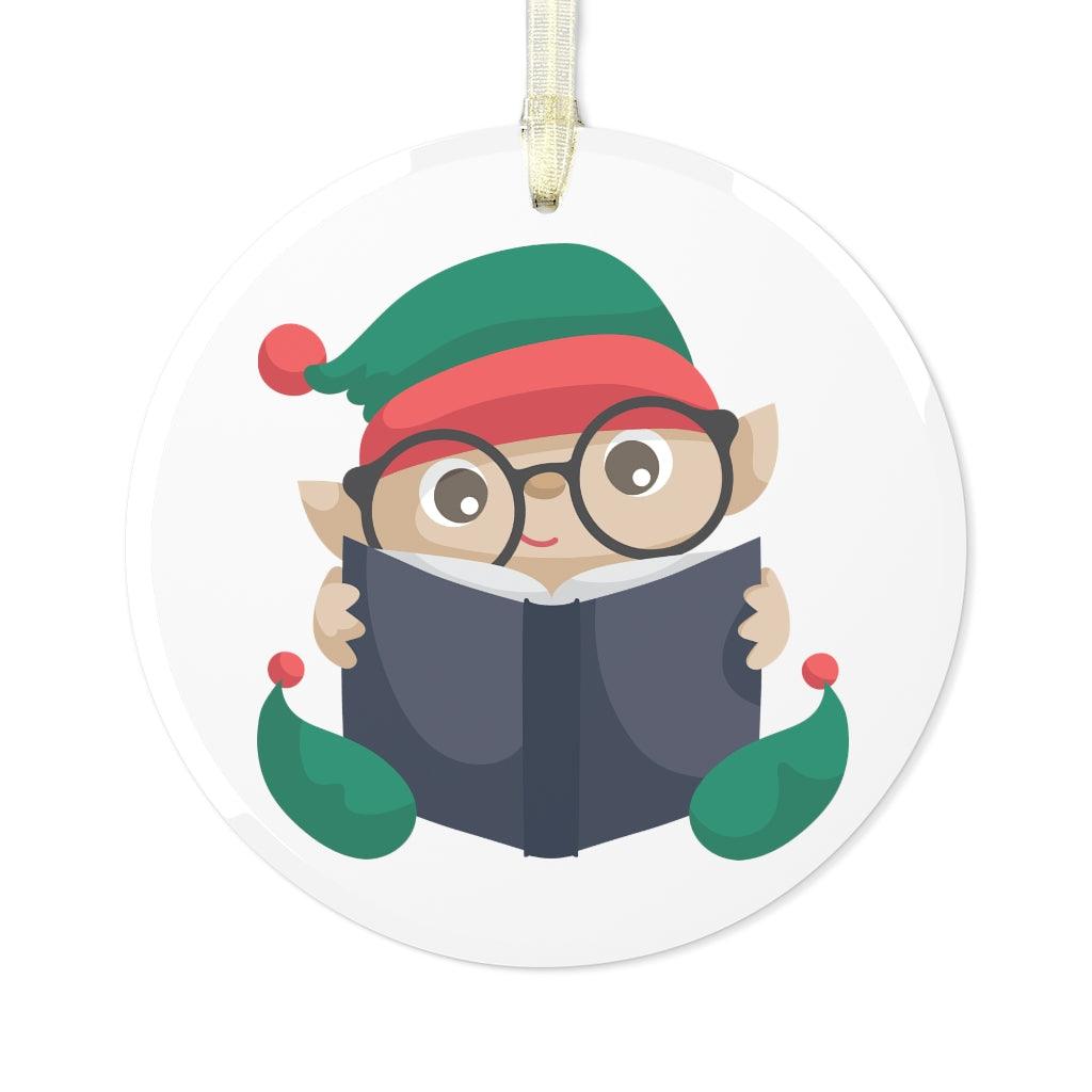 Christmas Reading Elf Glass Ornament