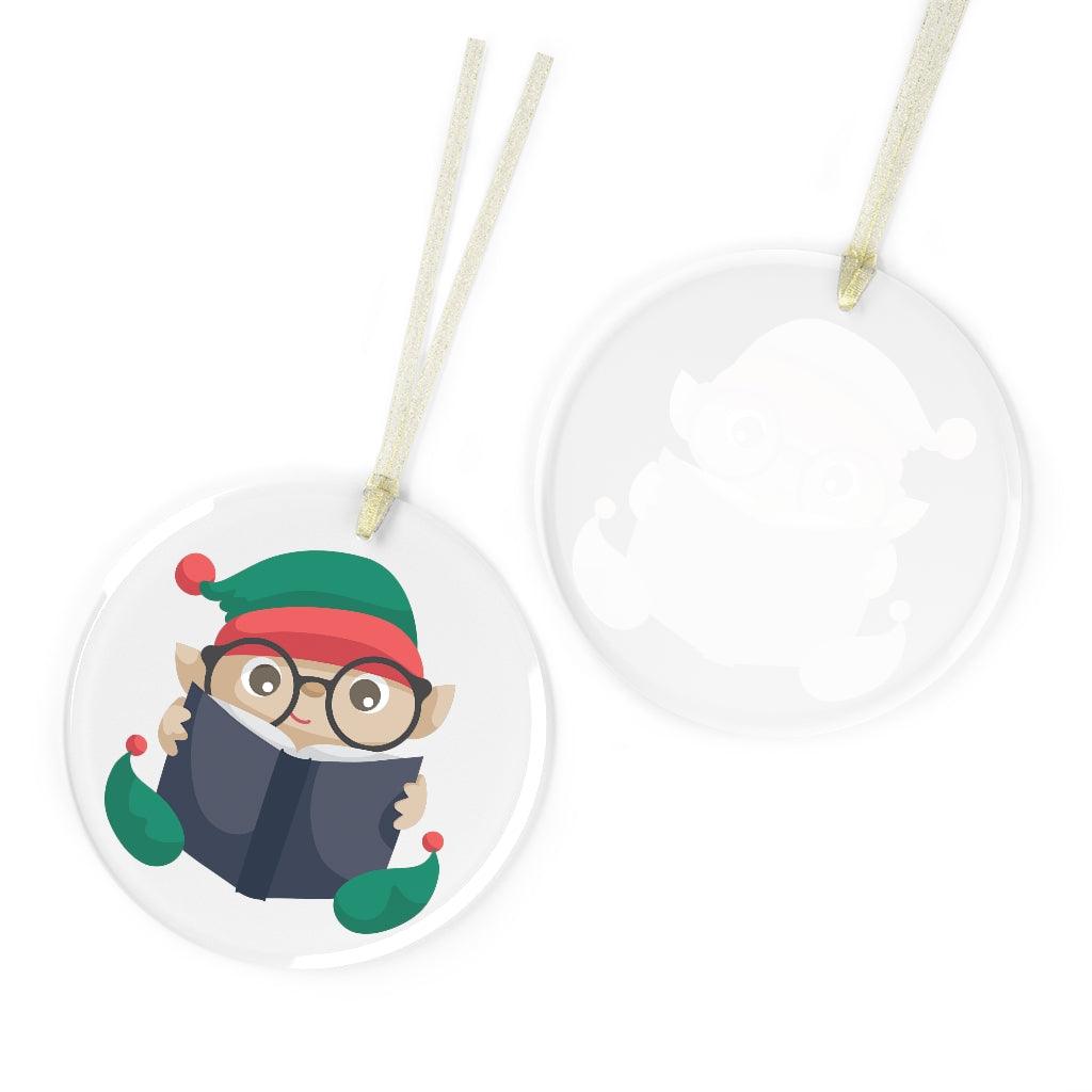 Christmas Reading Elf Glass Ornament
