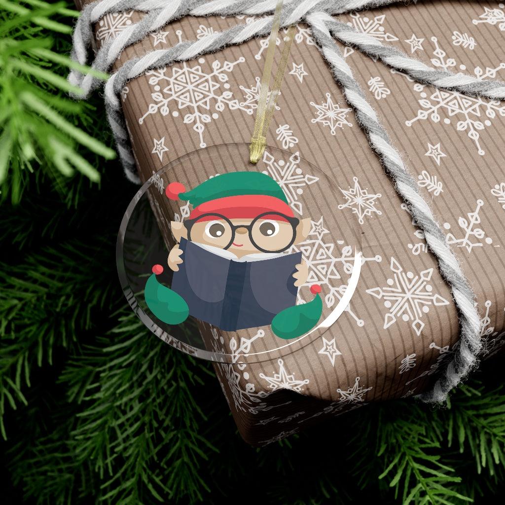 Christmas Reading Elf Glass Ornament