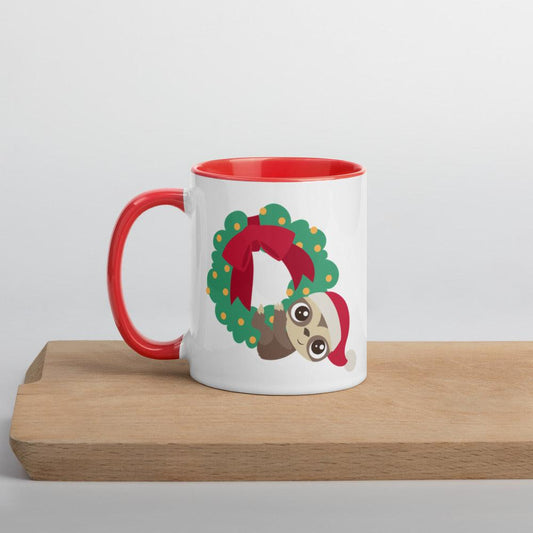 Christmas Sloth Mug with Red Inside