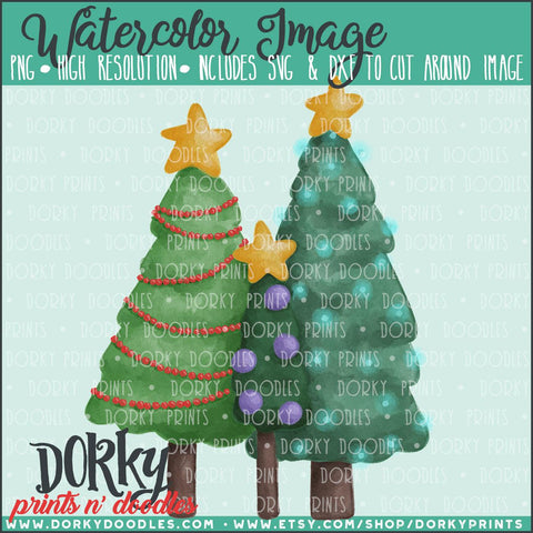 Christmas Trees Watercolor PNG