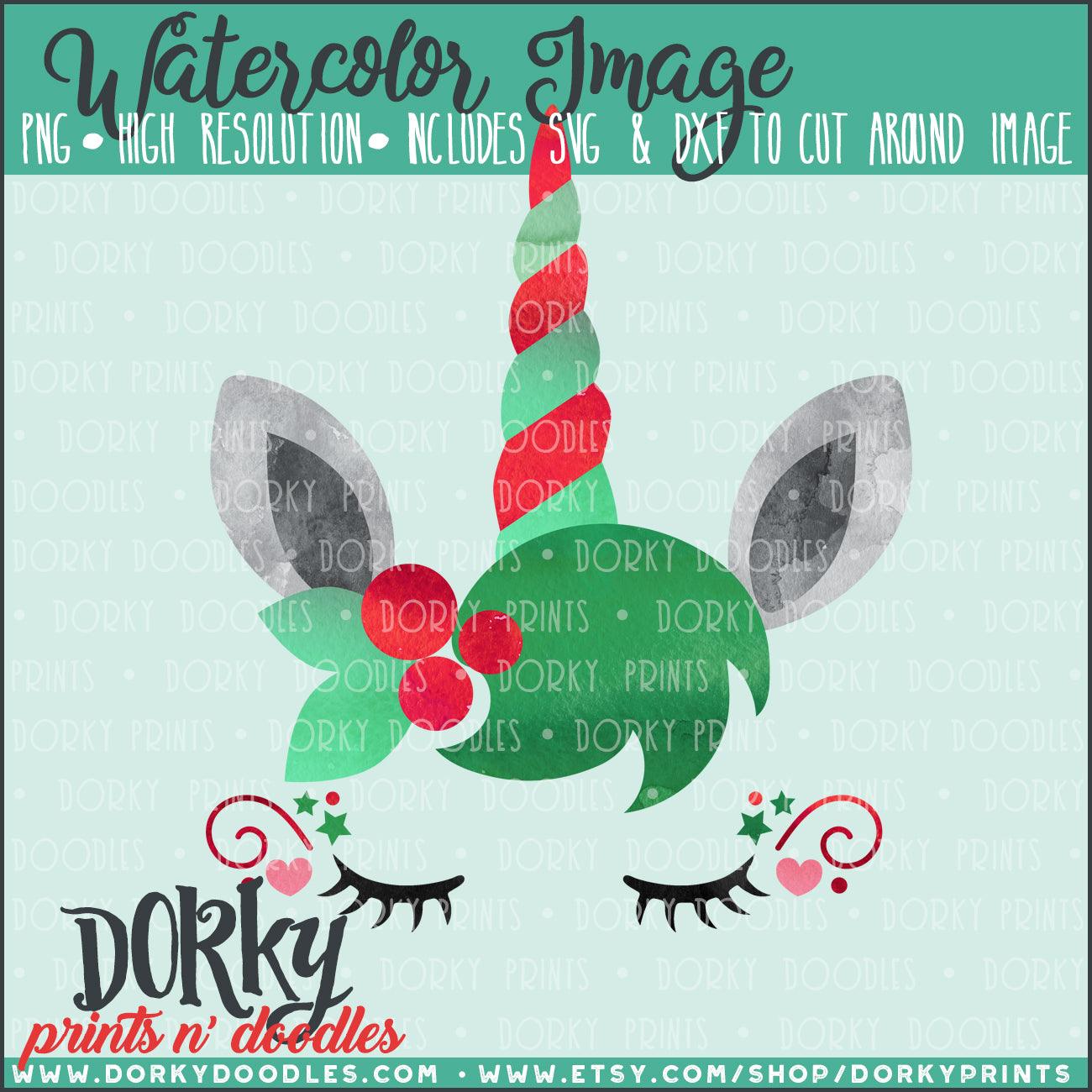 Christmas Unicorn Watercolor PNG