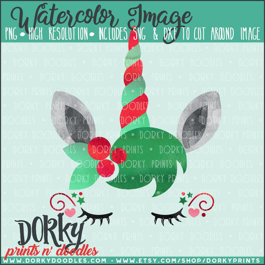 Christmas Unicorn Watercolor PNG