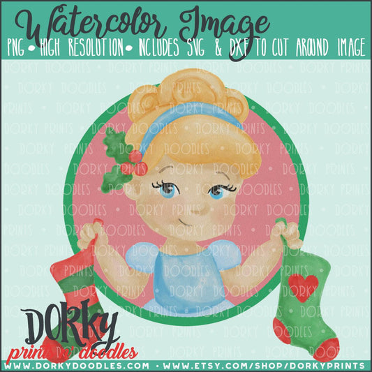 Cinderella Christmas Watercolor PNG