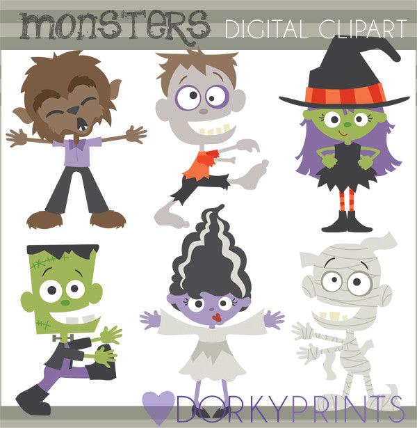 cute halloween monsters Classic Monsters Halloween Clipart – Dorky Doodles