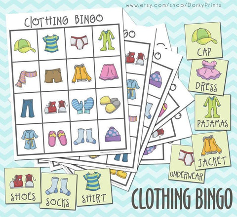Clothing Bingo Game Learning Printables