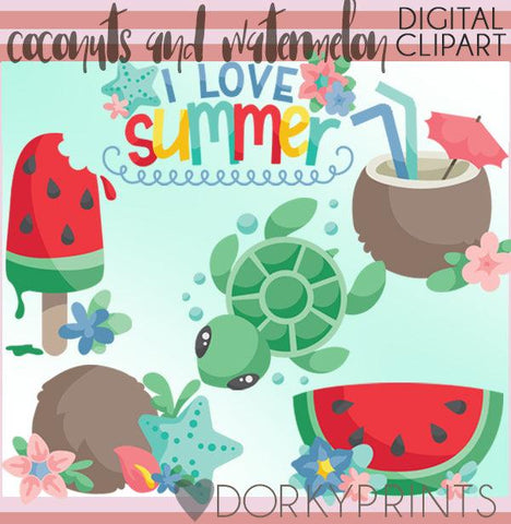 Coconut and Watermelon Summer Clipart
