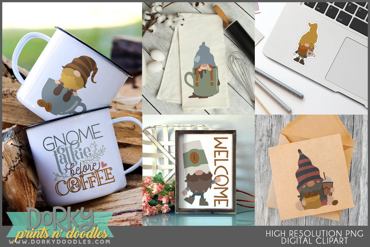 Coffee Gnomes Character Clipart - Dorky Doodles
