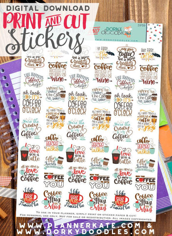 Coffee Print and Cut Planner Stickers