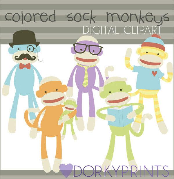 Colored Sock Monkey Animals Clipart