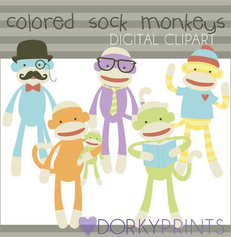Colored Sock Monkey Animals Clipart