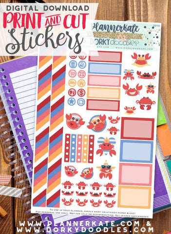 Crab Print and Cut Planner Stickers