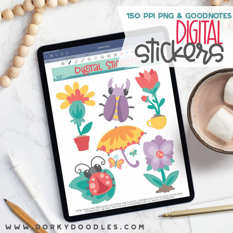 Cute Bugs and Flowers Digital Planner Stickers
