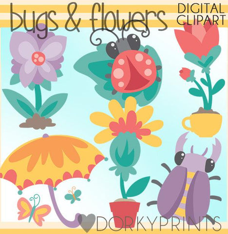 Cute Bugs and Flowers Summer Clipart