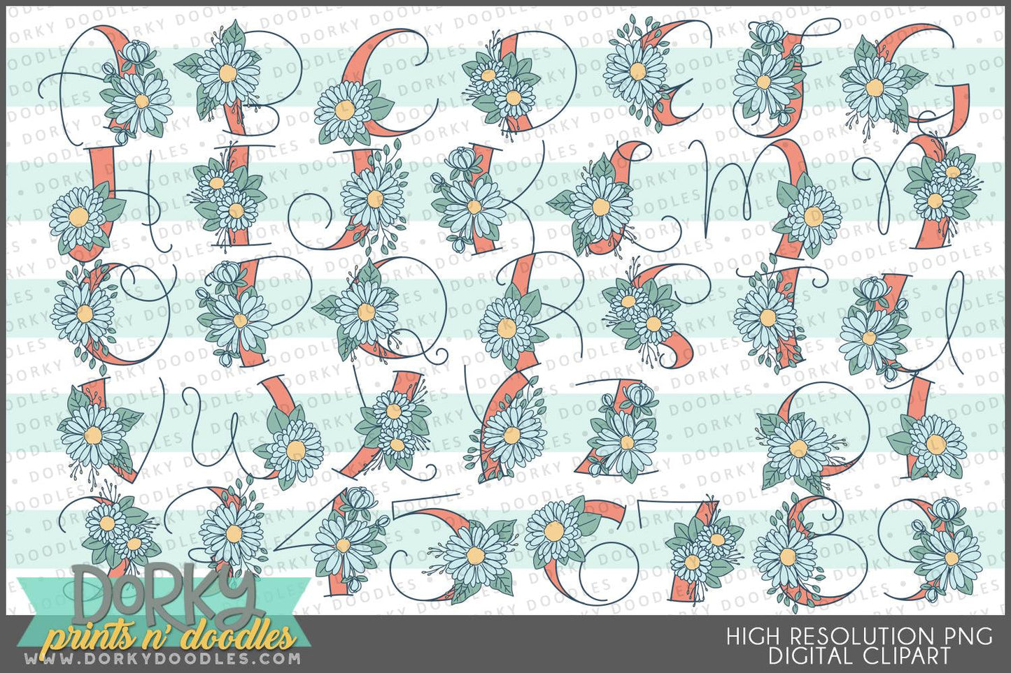 Cute Daisy Alphabet Clipart - Dorky Doodles