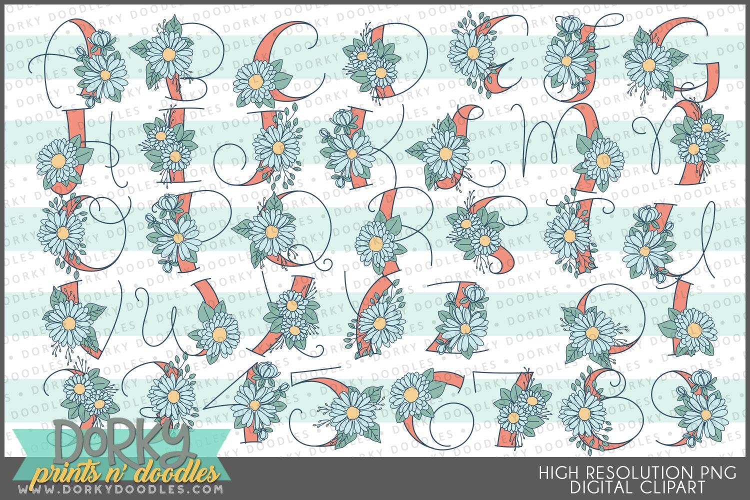 Cute Daisy Alphabet Clipart - Dorky Doodles