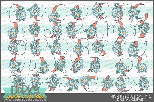 Cute Daisy Alphabet Clipart - Dorky Doodles