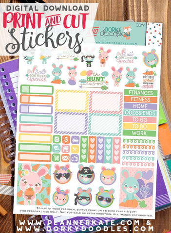 Cute Easter Bunny Print and Cut Planner Stickers
