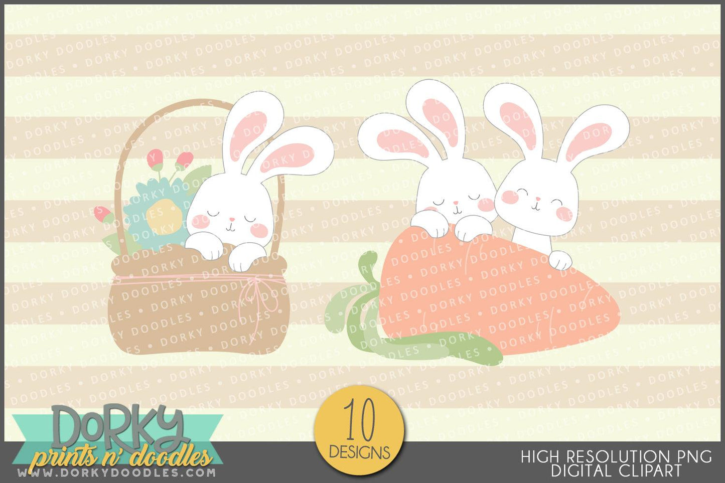 Cute Easter Bunny Spring Clipart - Dorky Doodles