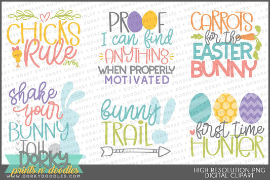 Cute Easter Phrases Spring Clipart - Dorky Doodles
