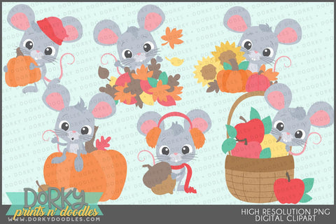 Cute Fall Mouse Thanksgiving Clipart - Dorky Doodles