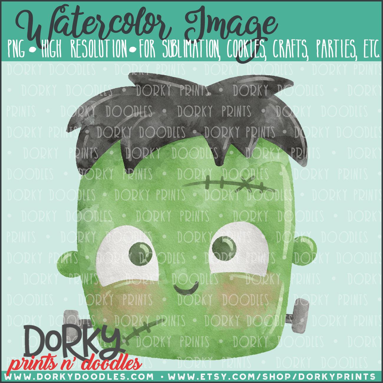 Cute Frankenstein Halloween Watercolor PNG