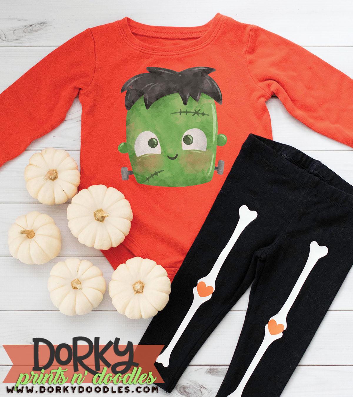 Cute Frankenstein Halloween Watercolor PNG