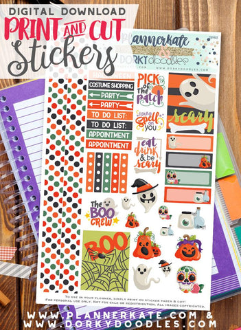Cute Halloween Print and Cut Planner Stickers
