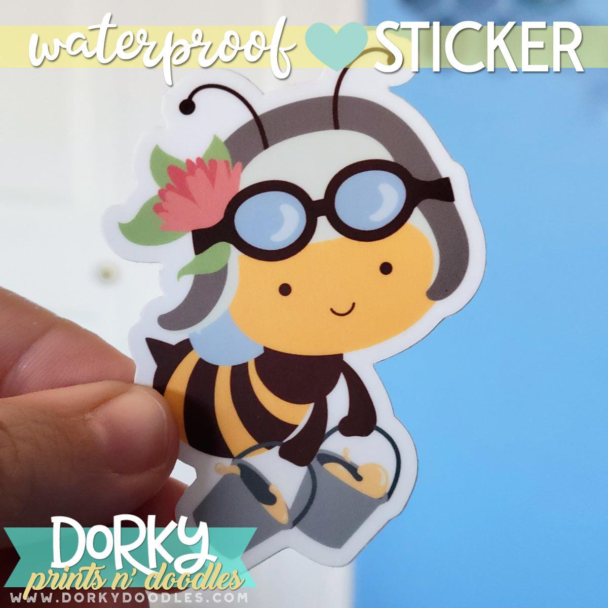 Cute Honey Bee Large Waterproof Sticker - Dorky Doodles