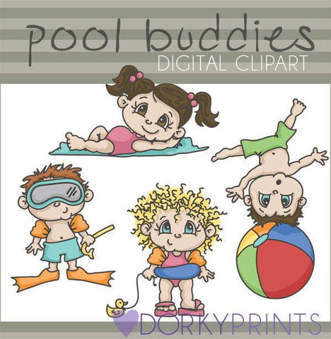 Cute Pool Kids Summer Clipart