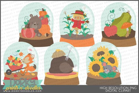 Cute Snowglobe Fall and Thanksgiving Clipart - Dorky Doodles