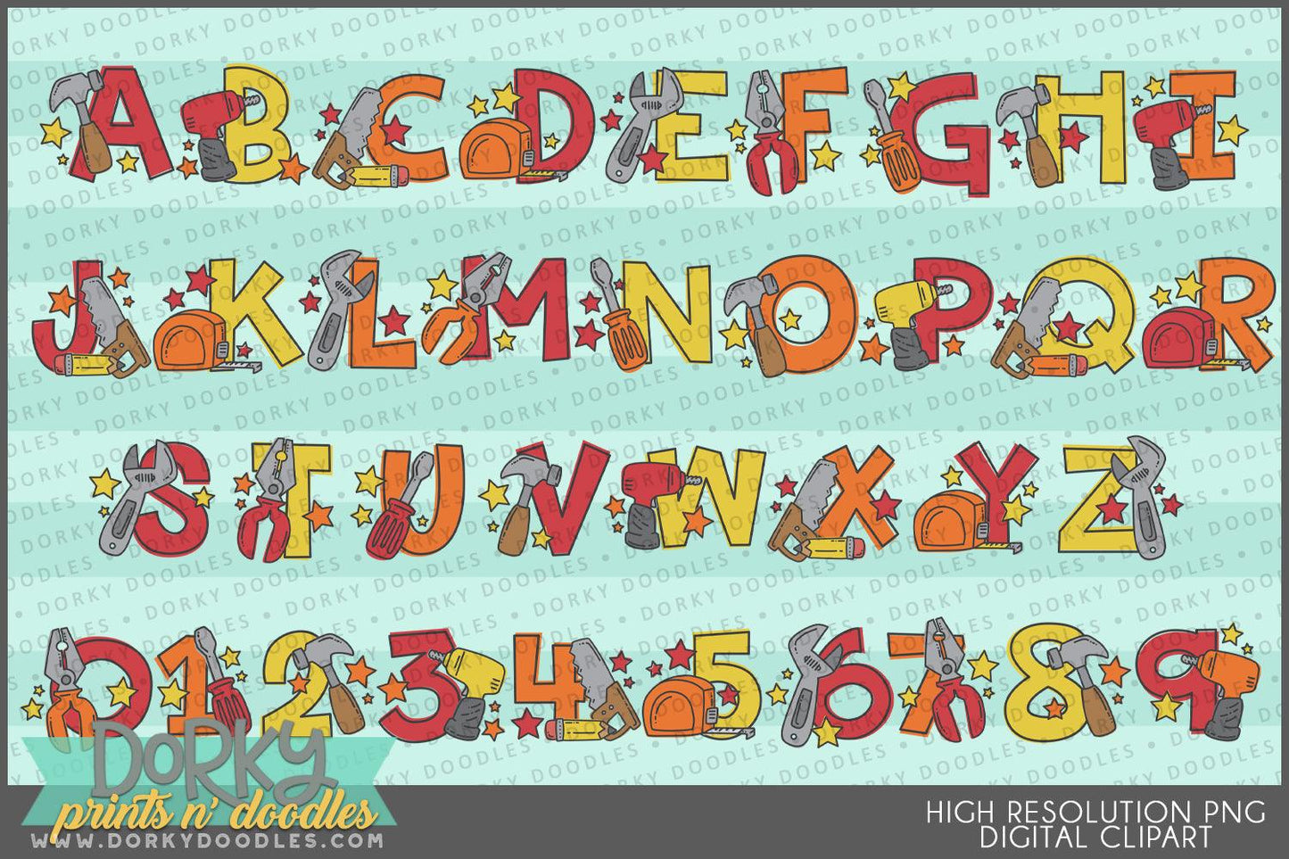 Cute Tool Alphabet Clipart - Dorky Doodles