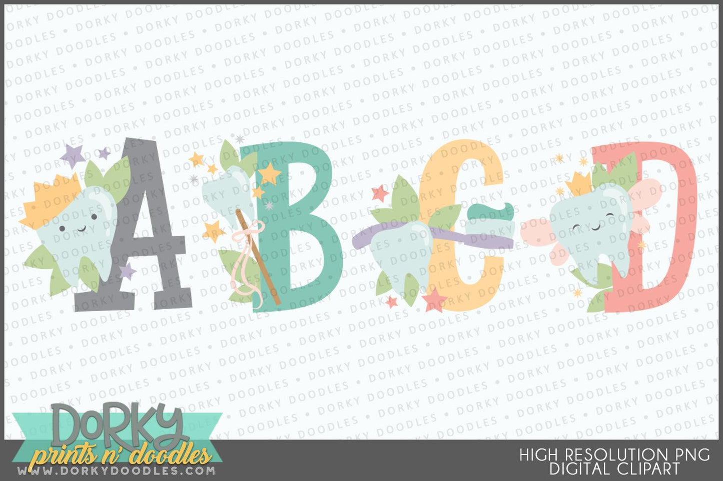 Cute Tooth Fairy Alphabet Clipart - Dorky Doodles