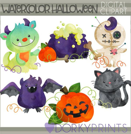 Cute Watercolor Halloween Clipart