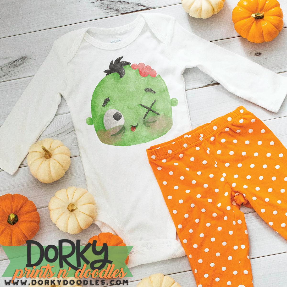 Cute Zombie Halloween Watercolor PNG