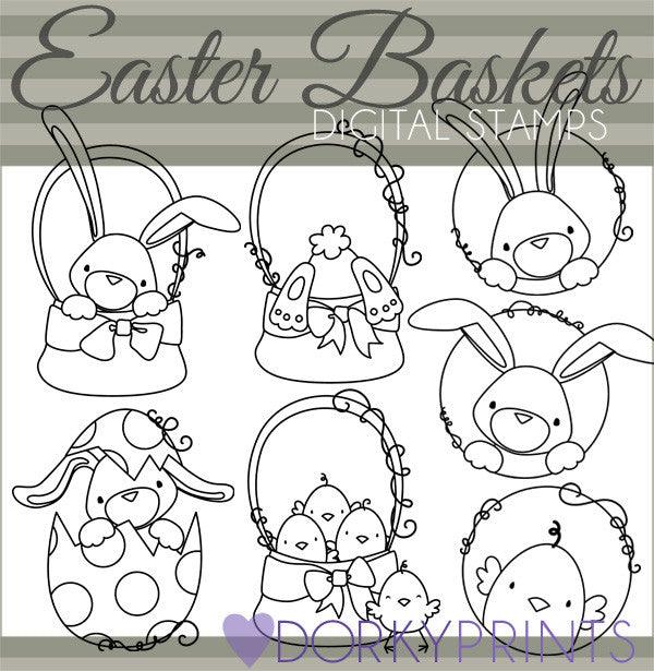 Easter Basket Blackline Spring Clipart