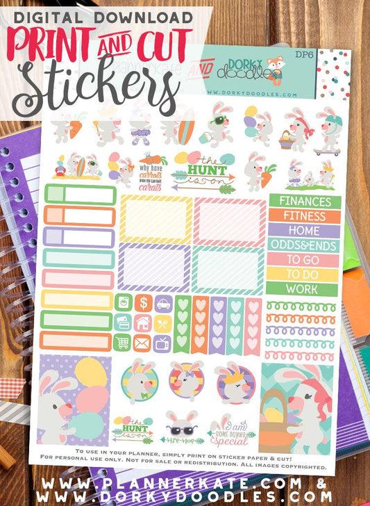 Easter Bunny Print and Cut Planner Stickers
