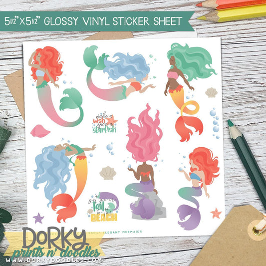 Elegant Mermaids Stickers Sheet