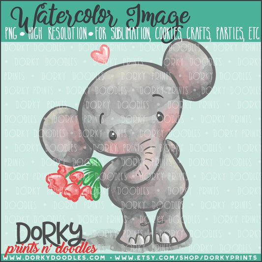 Elephant Love Watercolor PNG