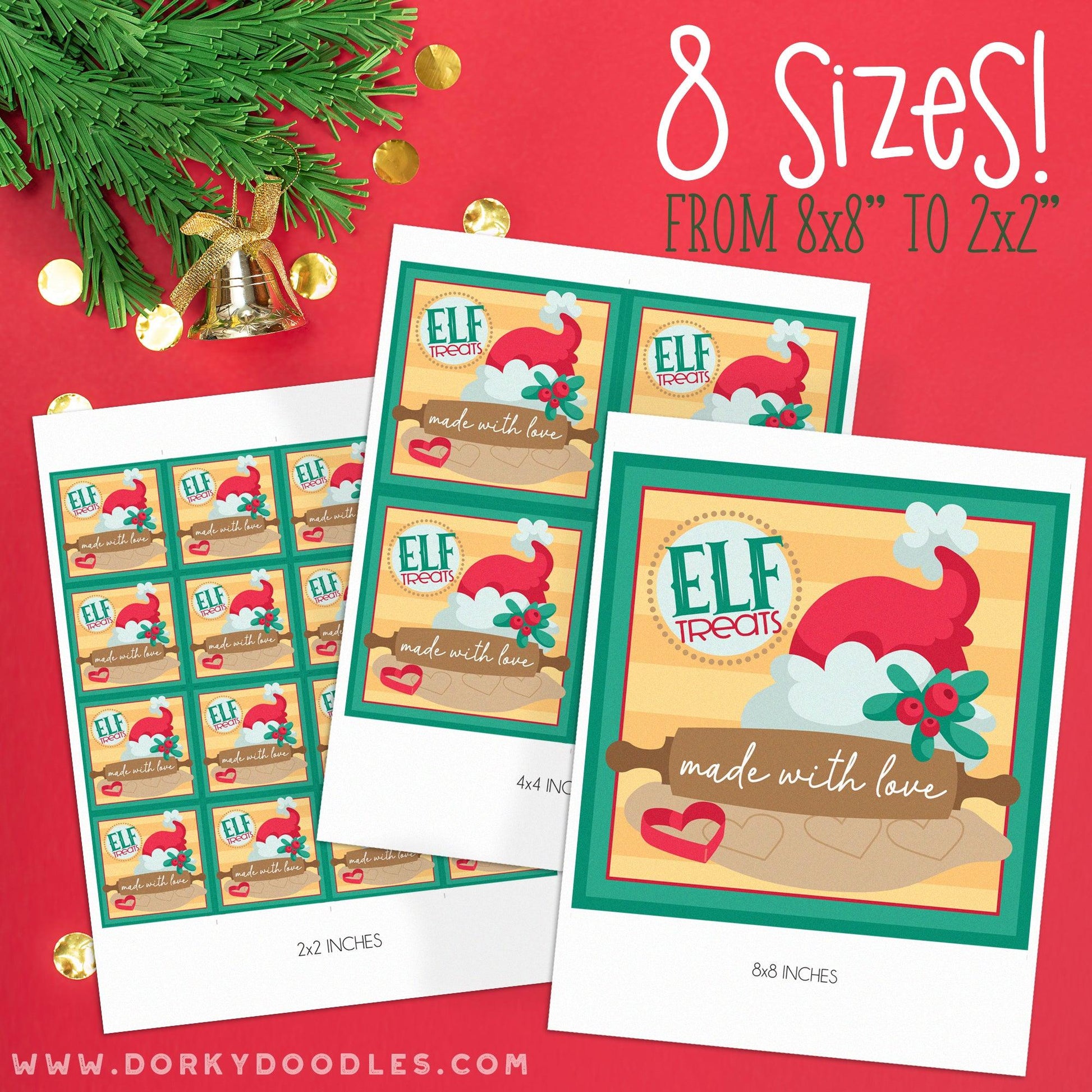 Elf Treats Christmas Labels for Mini Pizza Box and Gifts - Printables - Dorky Doodles