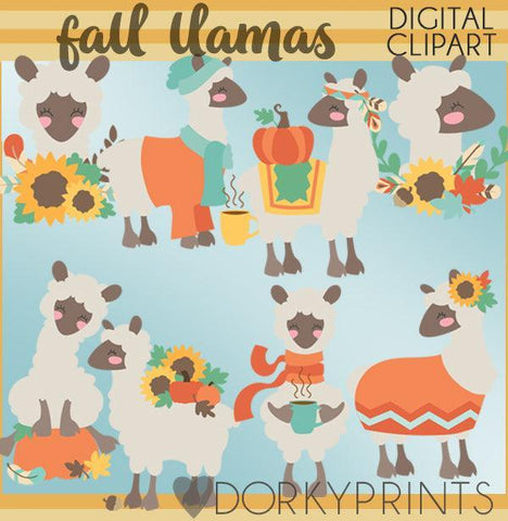 Fall Llamas Thanksgiving Clipart