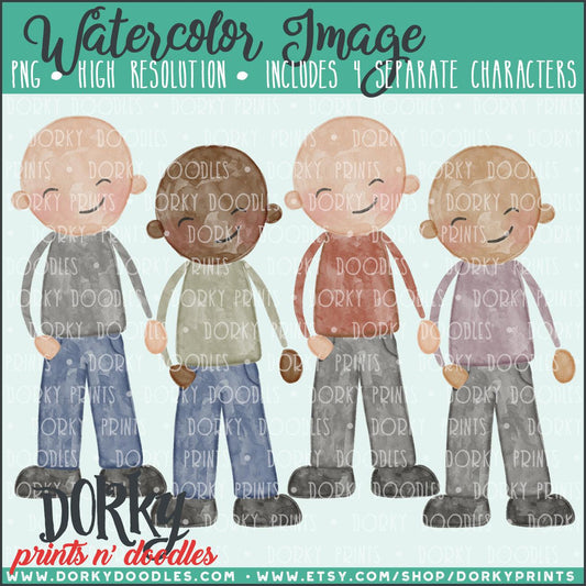 Family Watercolor PNG Alternate Bald Men